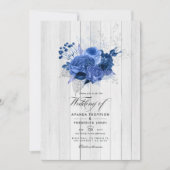 Invitation Rustic Royal Blue et Silver Floral Mariage (Devant)