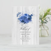 Invitation Rustic Royal Blue et Silver Floral Mariage (Debout devant)