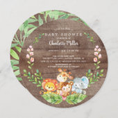 Invitation Rustic Safari Jungle Animaux Baby shower Garçons (Devant / Derrière)