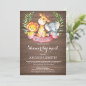 Invitation Rustic Safari Jungle Baby shower fille par la post (Debout devant)
