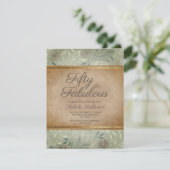 Invitation Rustic Sage Feuille Floral Gold 50e anniversaire (Debout devant)