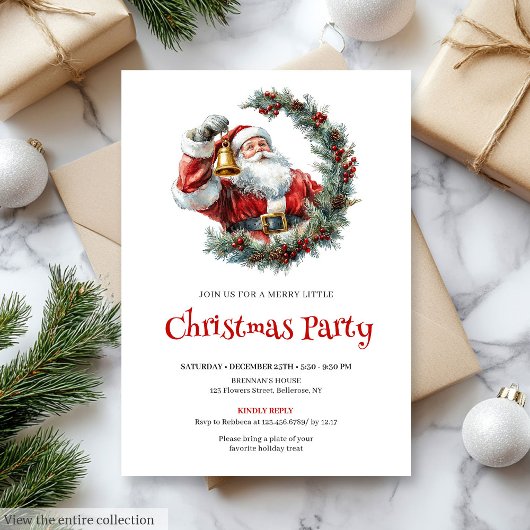 Invitation Rustic Santa Claus Pine Wreath Holiday Party