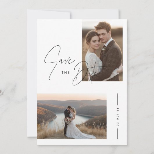 Invitation Rustic Script 2 Photo Mariage Enregistrer La Date (Devant)