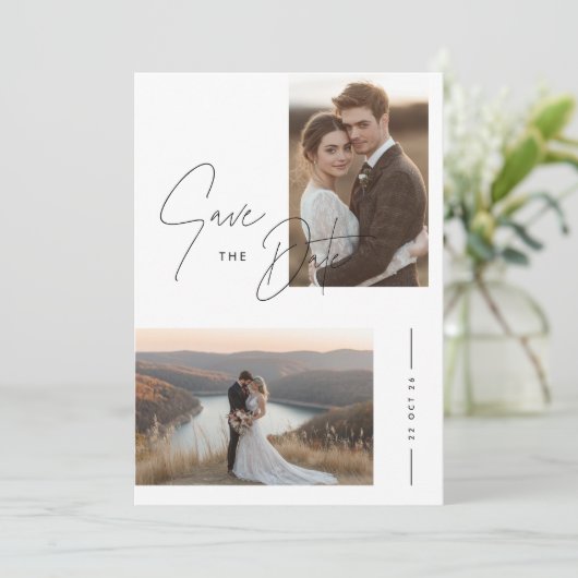 Invitation Rustic Script 2 Photo Mariage Enregistrer La Date (Debout devant)