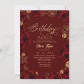 Invitation Rustic Script Burgundy Rose Birthday (Devant)