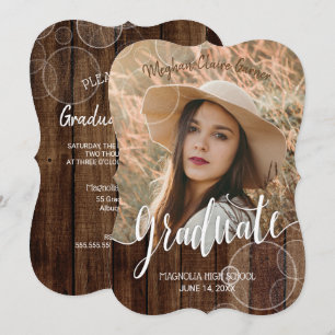 Invitation Rustic Script Gold Bokeh Photo Graduation