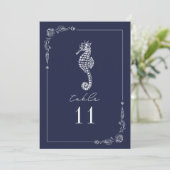 Invitation Rustic Seahorse Mariage bleu marine Numéro de tabl (Debout devant)