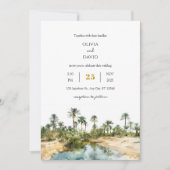 Invitation Rustic Seaside Palm Oasis aquarelle Plage Mariage (Devant)