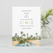 Invitation Rustic Seaside Palm Oasis aquarelle Plage Mariage (Debout devant)