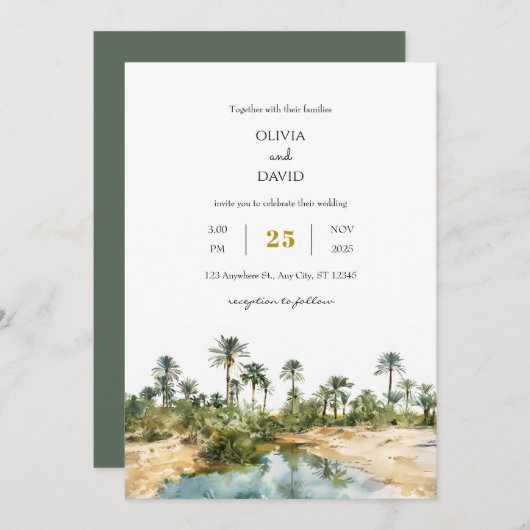 Invitation Rustic Seaside Palm Oasis aquarelle Plage Mariage (Devant / Derrière)