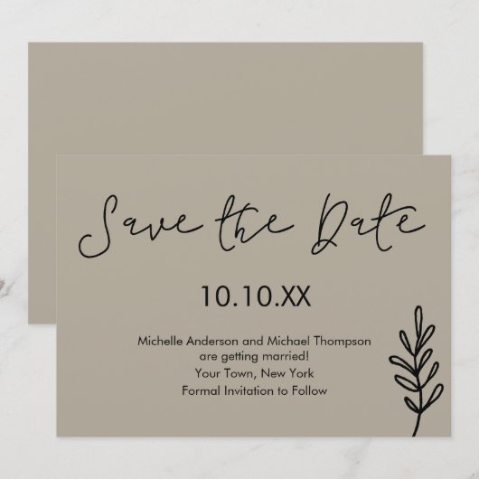 Invitation Rustic Simple Botanical Save the Date (Devant / Derrière)