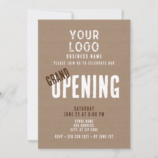 Invitation Rustic Simple Business Logo Grand Ouverture (Devant)