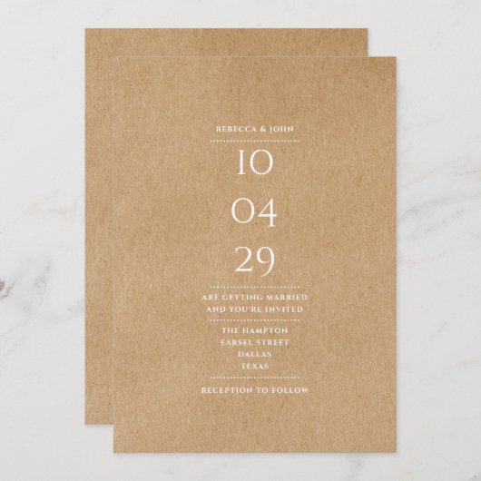 Invitation Rustic Simple Elegant Mariage de date spéciale (Devant / Derrière)