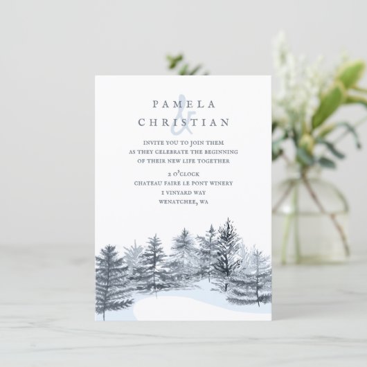 Invitation Rustic, Slate Gray Pine Trees Forest Wedding (Debout devant)