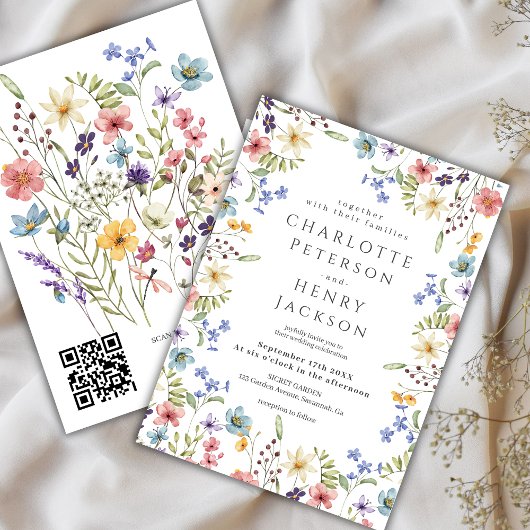 Invitation Rustic Spring Elegant Fleur sauvage QR Code Mariag