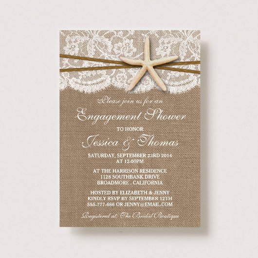 Invitation Rustic Starfish Beach Fiançailles Douche Ou Fête