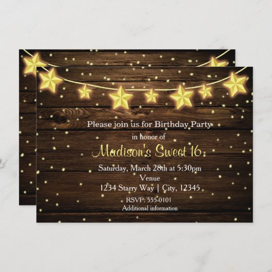 Invitation Rustic Stars String Lights Country Fête des mariée (Devant / Derrière)