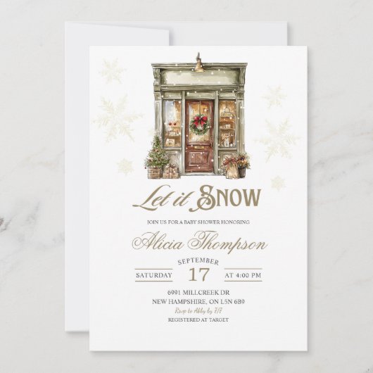 Invitation Rustic Storefront Let It Snow Boy Baby Shower (Devant)