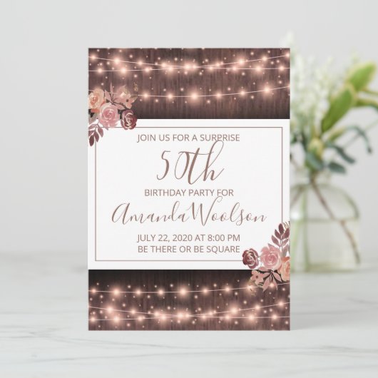 Invitation Rustic String éclaire Floral 50e anniversaire (Debout devant)