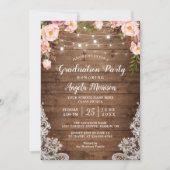 Invitation Rustic String éclaire Floral Photo Graduation Part (Devant)