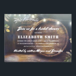 Invitation Rustic String éclaire la Fête des mariées respirat<br><div class="desc">L'invitation à déguster des vins de campagne rustiques avec douches nuptiales comprend des tonneaux de chêne vinicole,  un collier romantique de lumières,  des fleurs à la respiration pour bébé,  et l'arrière - plan en bois de grange ancien.</div>