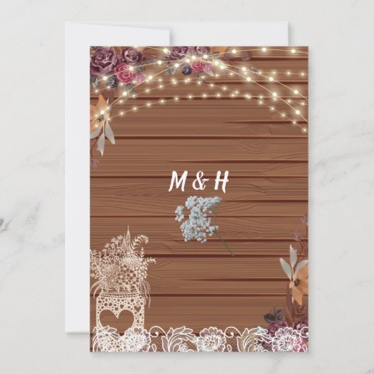 Invitation Rustic String éclaire le Mariage de la bimbo (Dos)