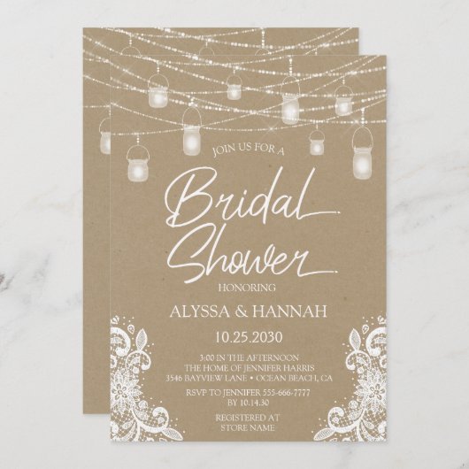 Invitation Rustic String éclaire l'invitation de Fête des mar (Devant / Derrière)