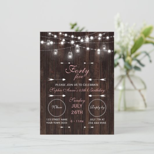 Invitation Rustic String Lights Barre N'Importe Quel Âge Anni (Debout devant)