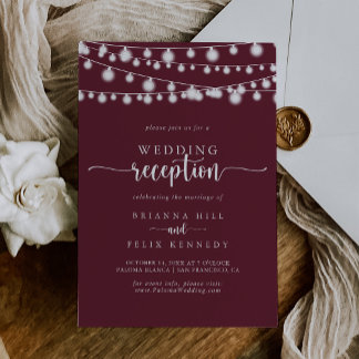 Invitation Rustic String Lights Burgundy Mariage Réception