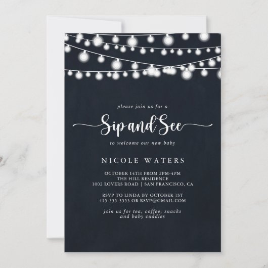 Invitation Rustic String Lights Calligraphy Signez et consult (Devant)