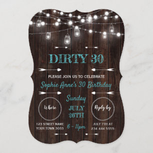 Invitation Rustic String Lights Grange Dirty 30 Anniversaire