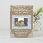 Invitation Rustic String Lights Laced Burlap Mariage Photo (Debout devant)