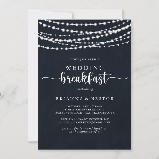 Invitation Rustic String Lights Petit Mariage (Devant)
