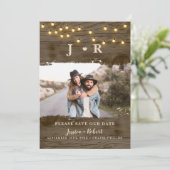 Invitation Rustic String Lights Photo Enregistrer la date (Debout devant)