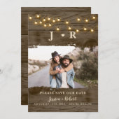 Invitation Rustic String Lights Photo Enregistrer la date (Devant / Derrière)