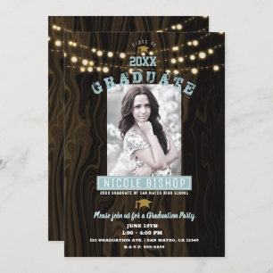 Invitation Rustic String Lights Photo Graduation Party  