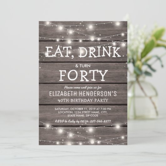Invitation Rustic String Lights Quarante Anniversaire | 40e (Debout devant)