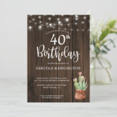 Invitation Rustic String Lights Succulent 40e anniversaire (Debout devant)