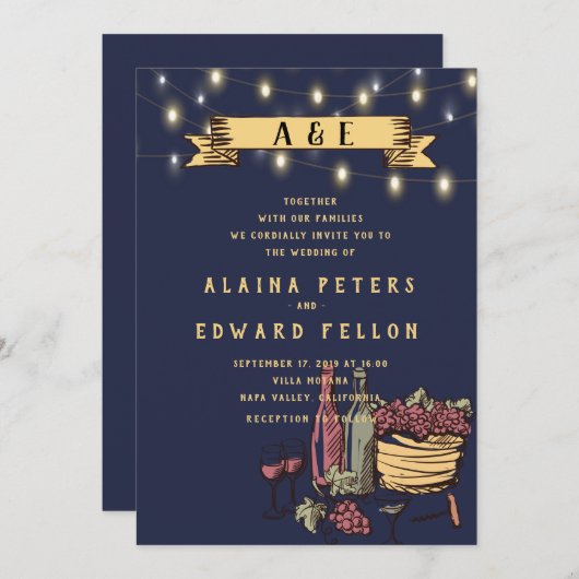 Invitation Rustic String Lights Vineyard Vineyard Mariage (Devant / Derrière)