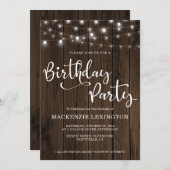 Invitation Rustic String Lights Wood 21e fête d'anniversaire (Devant / Derrière)