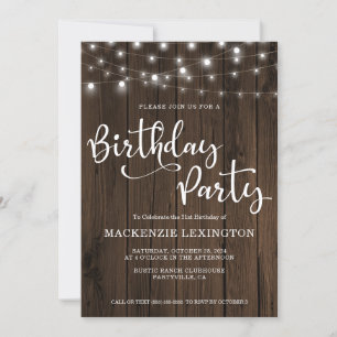 Invitation Rustic String Lights Wood 21e fête d'anniversaire