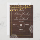 Invitation Rustic String Lights Wood Wedding Invitation, Boho (Devant)