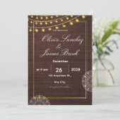 Invitation Rustic String Lights Wood Wedding Invitation, Boho (Debout devant)
