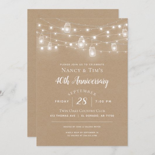 Invitation Rustic String Lumières Anniversaire Fête Invitatio (Devant / Derrière)