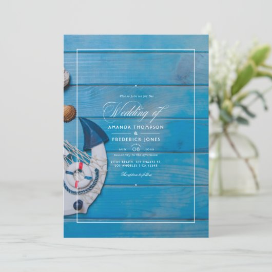 Invitation Rustic Summer Beach Mariage nautique (Debout devant)
