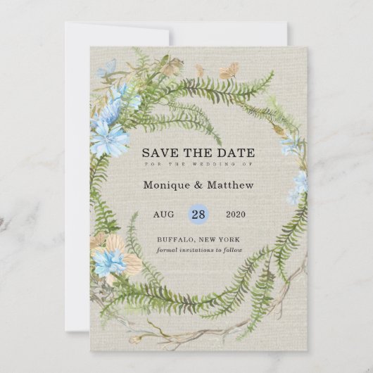 Invitation Rustic Summer Fern Wreath Wedding Enregistrer La D (Devant)