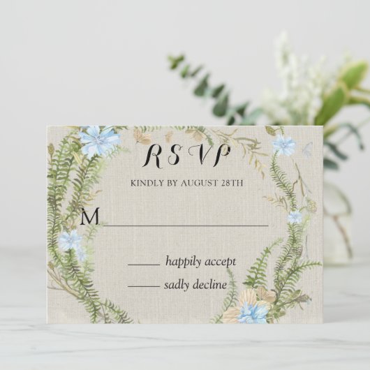 Invitation Rustic Summer Fern Wreath Wedding Rsvp (Debout devant)