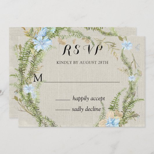 Invitation Rustic Summer Fern Wreath Wedding Rsvp (Devant / Derrière)