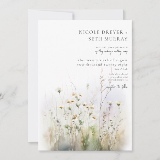 Invitation Rustic Summer Field de Mariage Fleur sauvage (Devant)