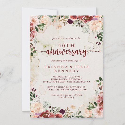 Invitation Rustic Summer Floral 50e anniversaire de Mariage (Devant)